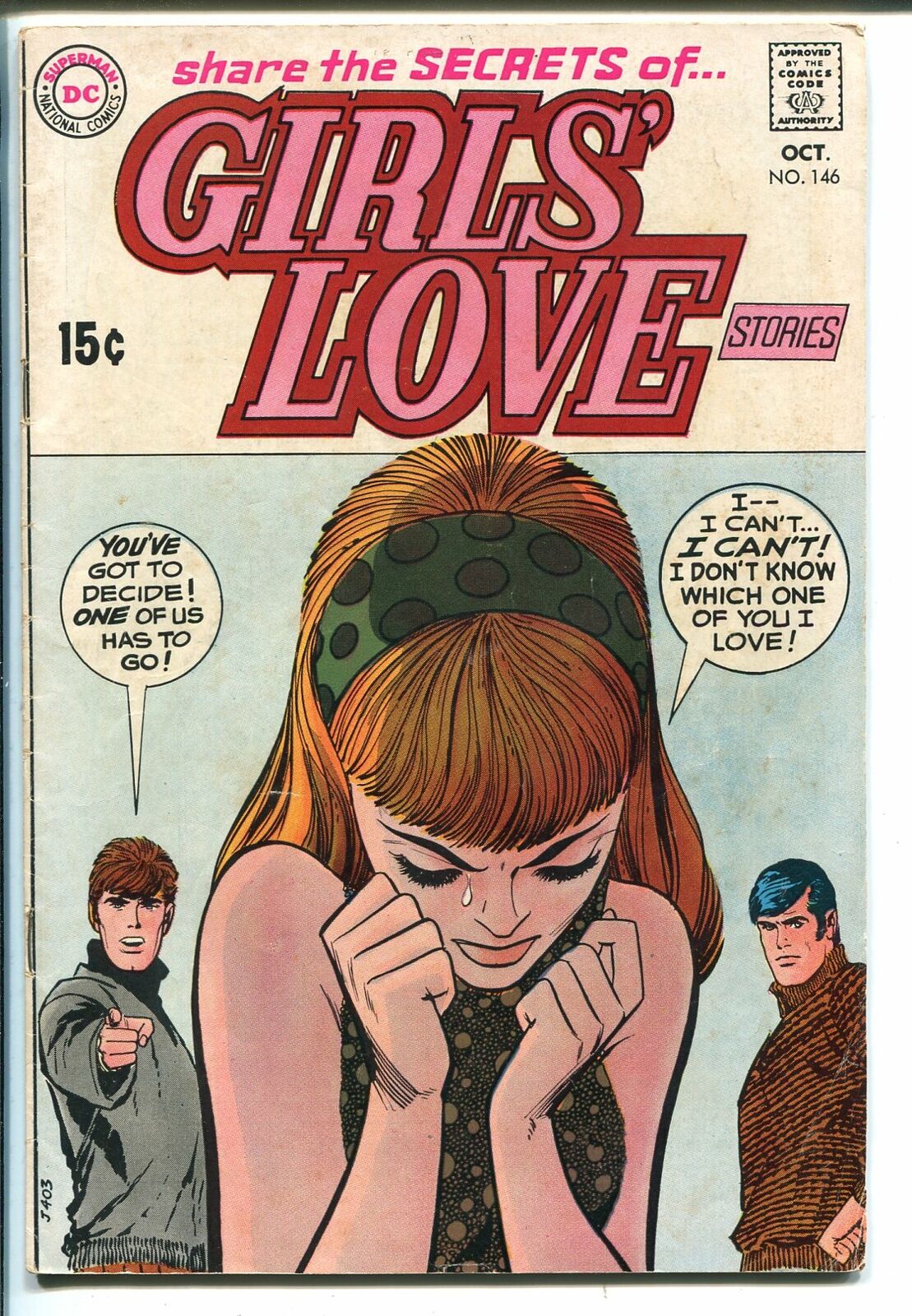 Girls' Love Stories 146 1969DClove triangle coverVG+ Comic Books
