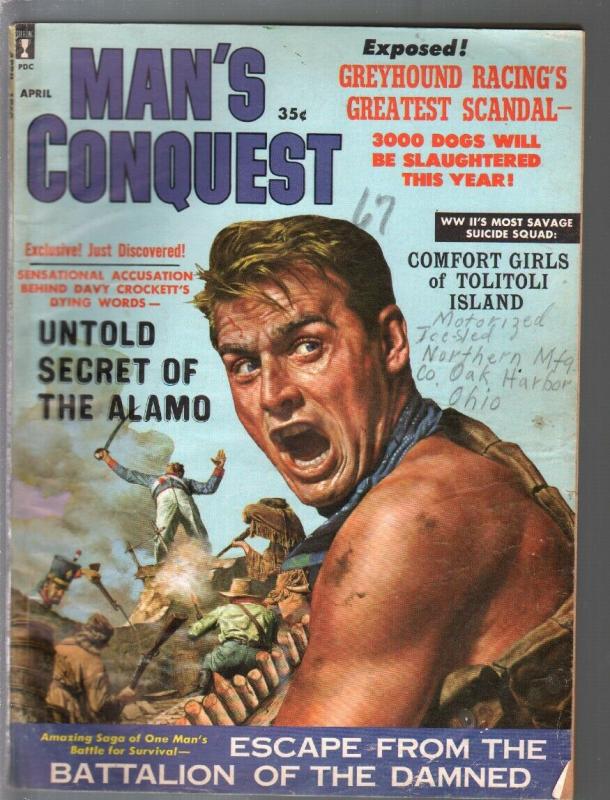 Man's Conquest 4/1960-Alamo-Davy Crockett-Fay Spain cheesecake pix-G/VG