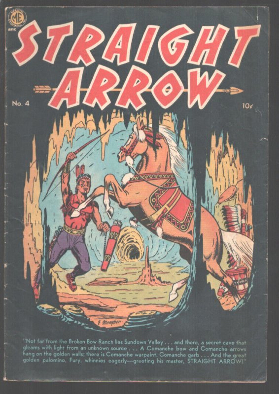 Straight Arrow #4 1950-Fred Meagher Cave cover-Palimino Fury Sundown Valley h...