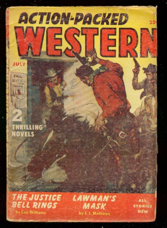 ACTION-PACKED WESTERN JULY 1954-PULP-BLACK RIDER STORY VG