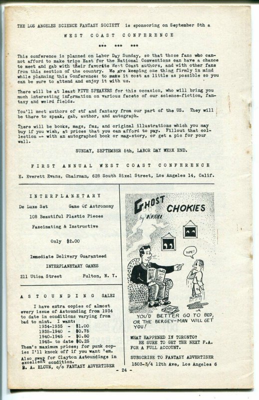 Fantasy Advertiser 7/1948-early fanzine-pulps-sci-fi books-5 1/2 X 8 1/2-VG