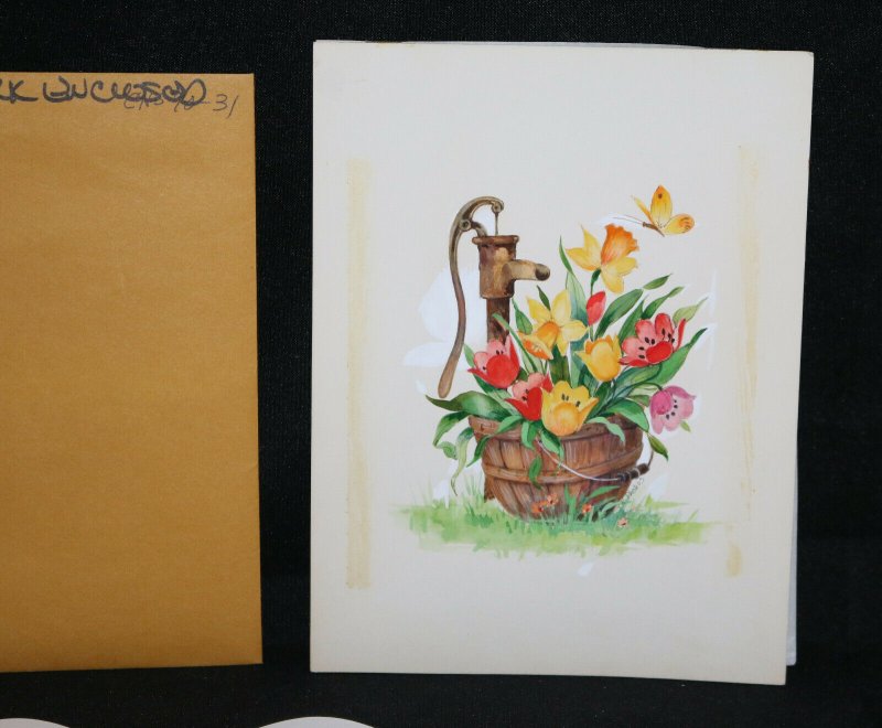 Basket of Tulips & Pump - Easter Greeting Card Painted Art