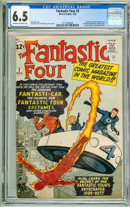 Fantastic Four #3 (1962) CGC 6.5! OWW Pages! Fantastic Four don costumes!