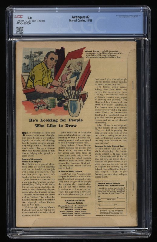 Avengers (1963) #2 CGC VG/FN 5.0 Signed Stan Lee!