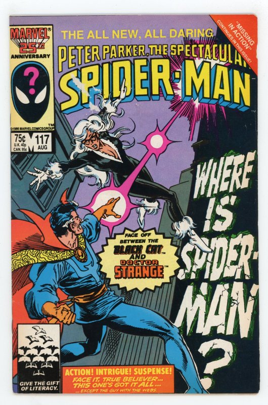 Spectacular Spider-Man #117 (1976 v1) Peter David Black Cat Doctor Strange FN