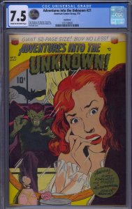 ADVENTURES INTO THE UNKNOWN #21 CGC 7.5 NORTHFORD KEN BALD