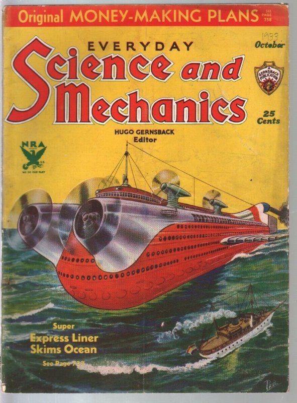 Everyday Science & Mechanics 10/1933-Frank R Paul-flying wing-VG