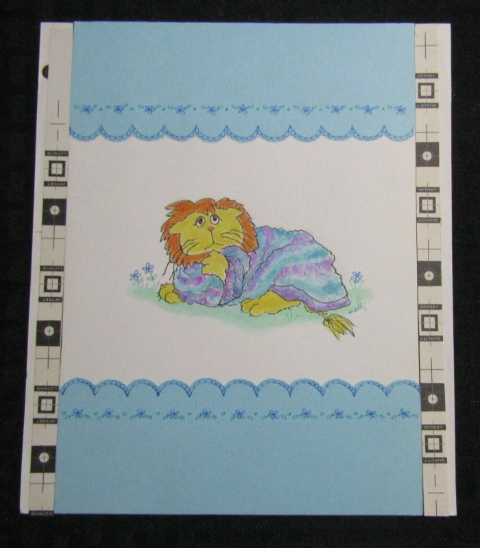 FEELING SICK? Cartoon Lion Wrapped in Blanket 6.5x8 Greeting Card Art #C8604