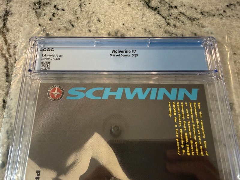 Wolverine # 7 CGC Graded 9.4 Marvel Comic Book Hulk Mr. Fixit 1989 X-Men JH24