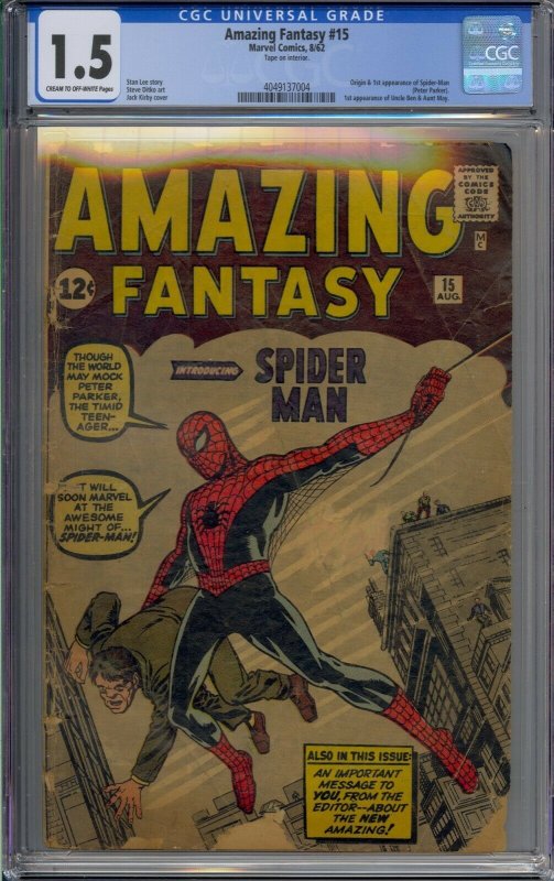 AMAZING FANTASY #15 CGC 1.5 1ST SPIDER-MAN REALLY SHARP!!! 