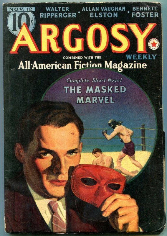 Argosy Pulp November 12 1938- Masked Marvel- A Merritt- Roscoe VG/F