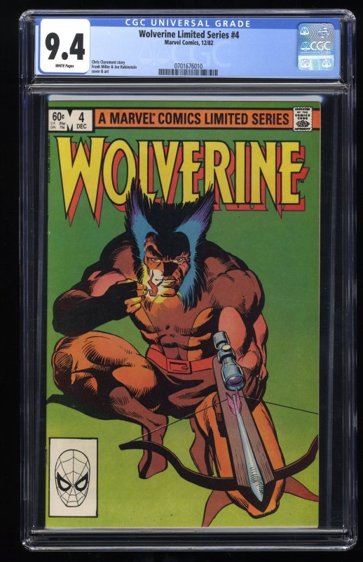 Wolverine #4 CGC NM 9.4 White Pages Limited Series Frank Miller!