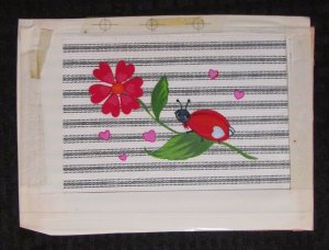 HAPPY VALENTINES DAY Cute Ladybug on Flower Stem 9x6.5 Greeting Card Art #V3459