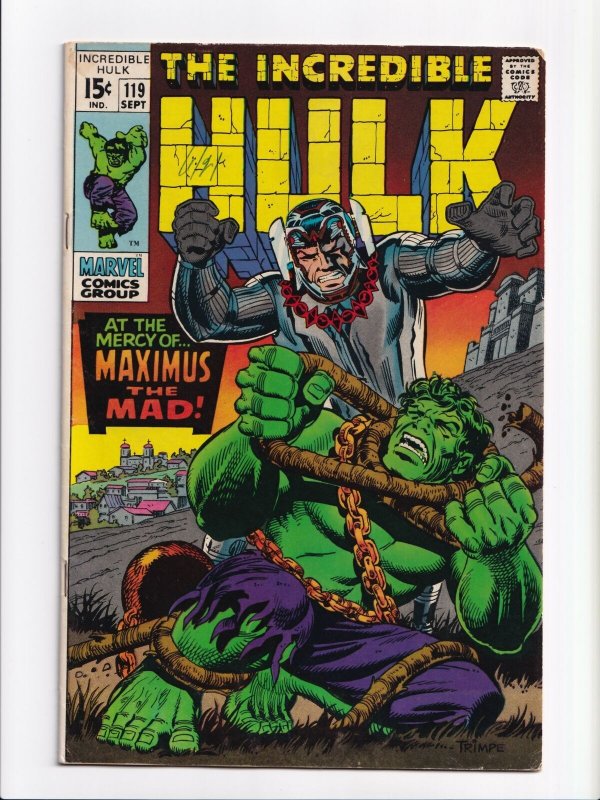 Incredible Hulk #119 Maximus the Mad Silver Age Marvel Comics 1969 FN/VF 7.0