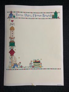 BUSY DAYS MEMO BOARD Birdhouses Rabbit & Fruit Border Greeting Card Art #8007