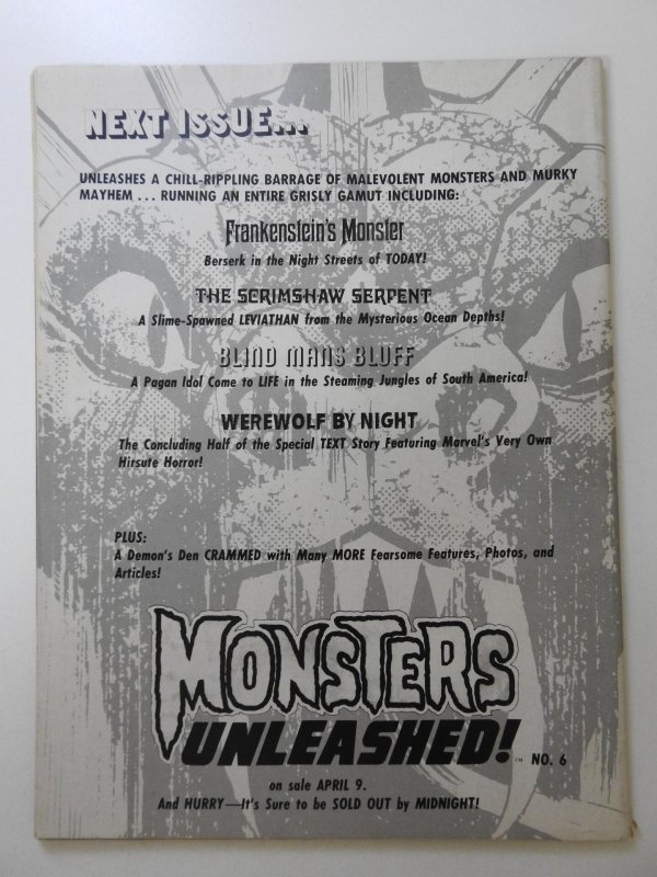 Monsters Unleashed! #5 (1974) Mark of The Man-Thing! Sharp VF- Condition!!