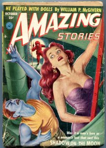 PULP:  Amazing Stories Pulp October 1952- Shadow on the Moon- Headlight cover G-