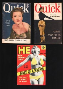 Quick & He Mini Mag Lot of 3 Issues-Anne Baxter-Mitzi Gaynor-Susan Peters-3/1...