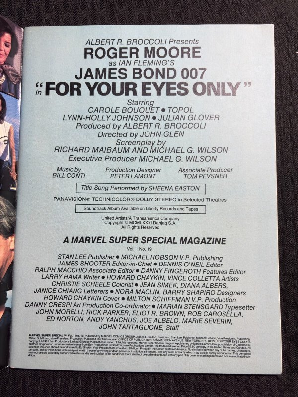 1980 Marvel Super Special #19 VF- 7.5 James Bond 007 For Your Eyes Only