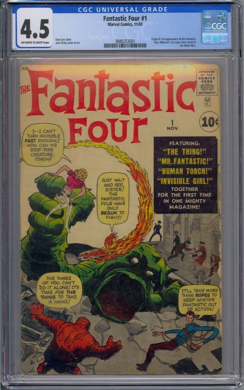 FANTASTIC FOUR #1 CGC 4.5 ORIGIN 1ST FANTASTIC FOUR MOLE MAN JACK KIRBY