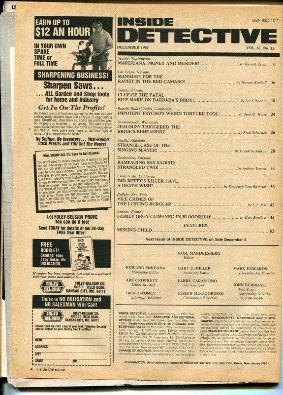 Inside Detective 12/1985-spicy gun moll-violent pulp crime thrills-G