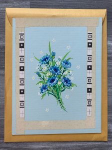 GOOD WISHES ALL FOR YOU Blue and Yellow Flowers 7.5x10 Greeting Card Art B8581