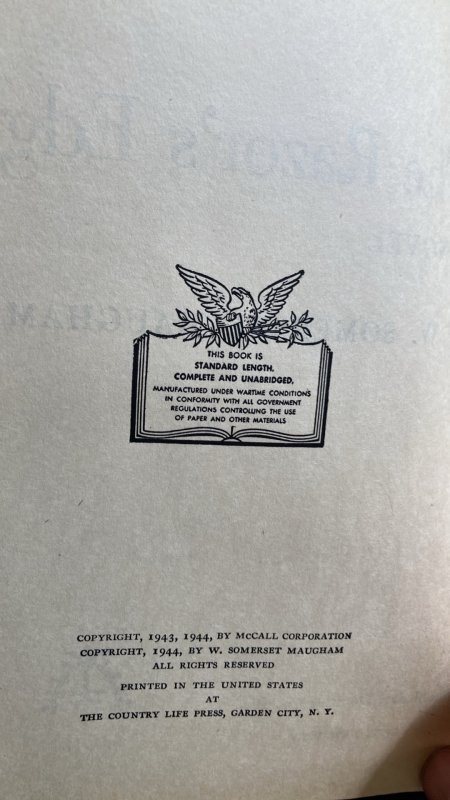 The razor’s edge,1944 1st Ed,maugham