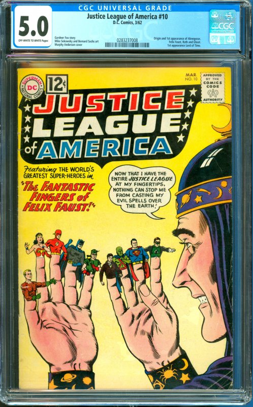 Justice League of America #10 CGC Graded 5.0 1st Appearance of Abnegezar, Fel...