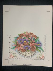 BLANK NOTE CARD Pink & Purple Flowers & Lace 8x9.5 Greeting Card Art #2011