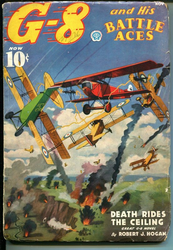 G-8 AND HIS BATTLE ACES  11/1936-BLAKESLEE COVER-AIR BATTLE-GOULD-HERO PULP-vg