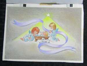 GLORY TO GOD Baby Jesus with Star Angels & Lamb 7x5 Greeting Card Art #R421