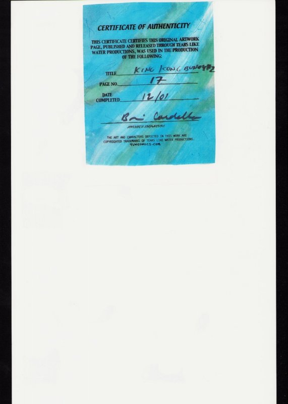 KING KONG BUNDY #2 PG. 17 - BY BRIEN CARDELLO W/COA ON BACK