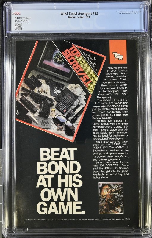 West Coast Avengers #32 (5/88) Graded CGC 9.4