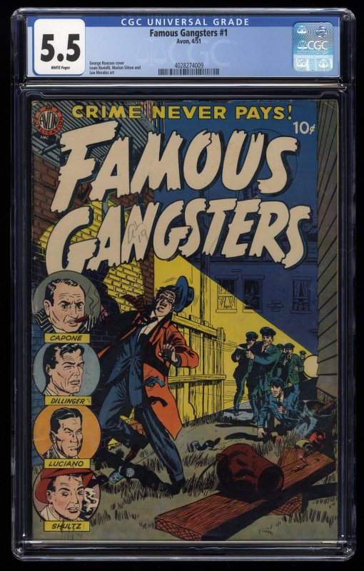 Famous Gangsters (1951) #1 CGC FN- 5.5 White Pages Avon Golden Age Crime!