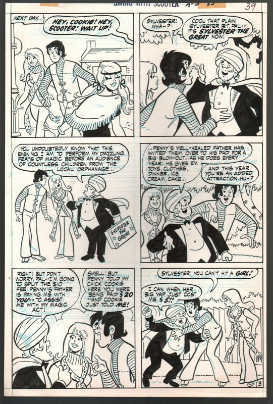 Swing With Scooter Page 3-Original Comic Art-1971-Cookie-Sylvester-Code Seal-FN