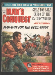 Man's Conquest 3/1960-Zulu killer bondage cover.-Girls For Sale.-Abominable S...