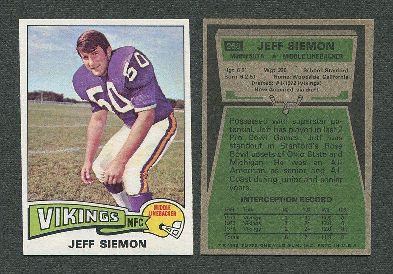 1975 Topps Football /  Jeff Siemon #268 /  NM-MT