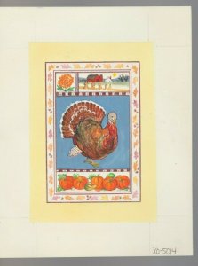 TURKEY PUMPKINS DECORATIVE BORDER 7x9 #5014 Thanksgiving Greeting Card Art