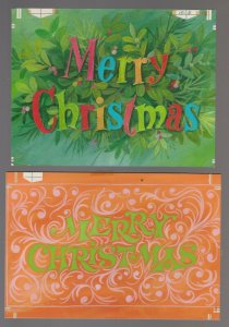 MERRY CHRISTMAS Lettering w/ Scrolling & Leaves 7x5 Greeting Card Art LOT of 2