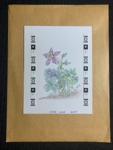 NOTE CARD Purple Yellow Flowers 6x8 Greeting Card Art #4055 with 3 Cards