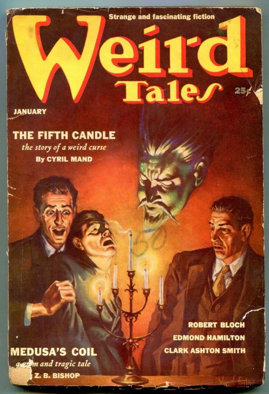 Weird Tales Pulp January 1939- Fifth Candle- Medusa's Coil VG-