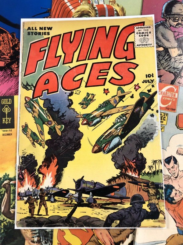 Flying Aces #1 VG+ 4.5 ten cents GOLDEN AGE war cover GLOSSY vibrant 1955 key