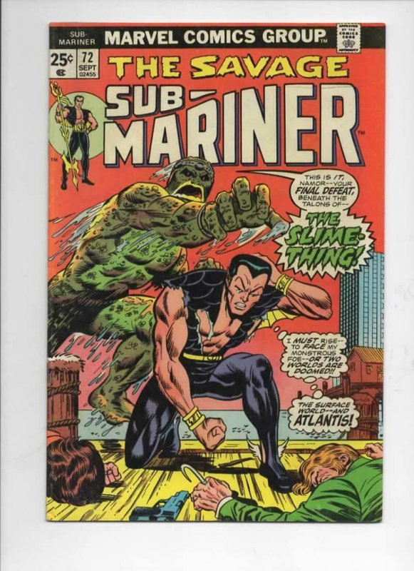 SUB-MARINER #72, VF+, Adkins, Slime Thing, Marvel, 1968 1974, more in store