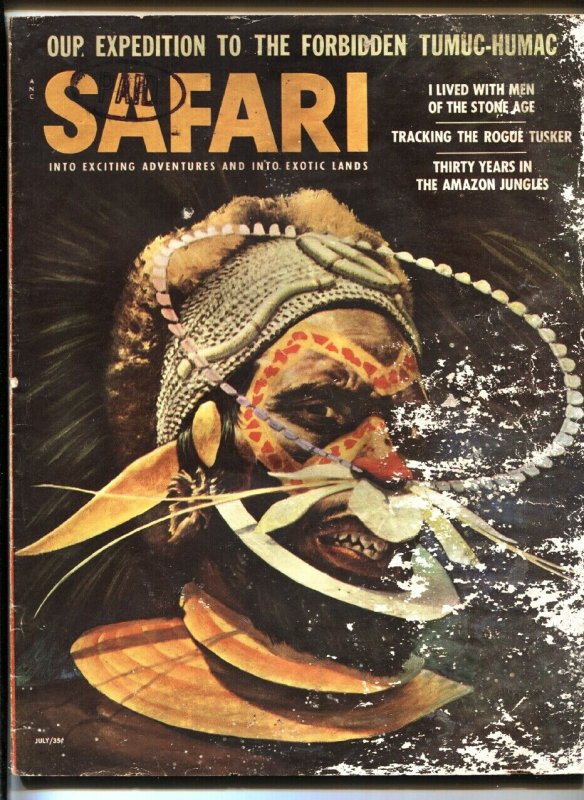 Safari Pulp Magazine July 1956- Hunting- Mant Rays- Gorillas Pygmies FR/G