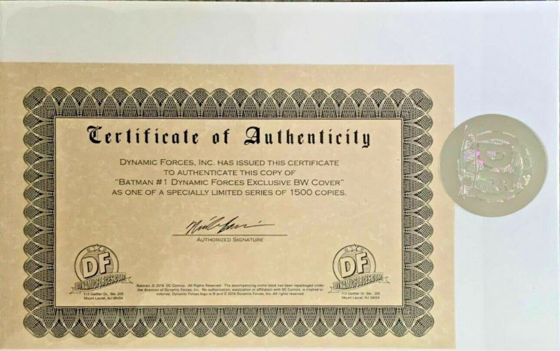 Batman #1 (2016) - Jae Lee Black & White Variant Cover DF EXCLUSIVE -W/COA.