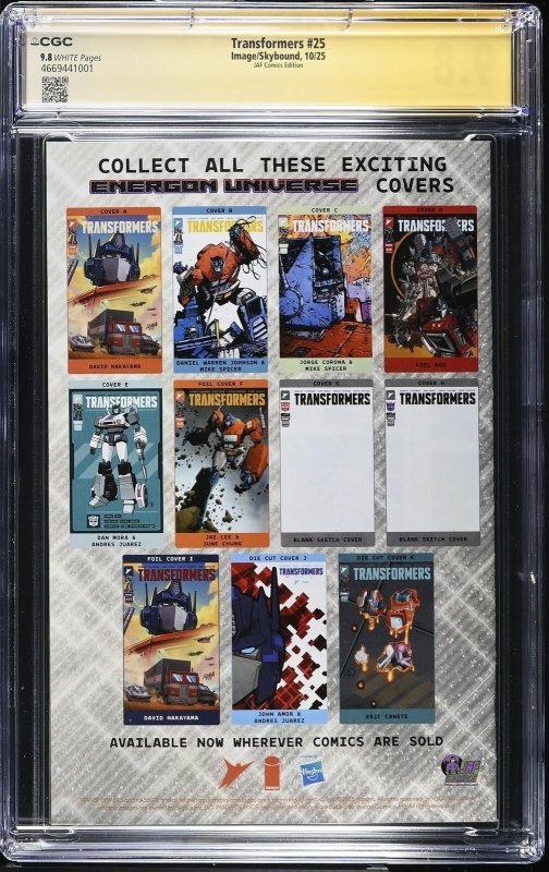 Transformers #25 JAF Exclusive SIGNED by Chris Campana CGC 9.8 Graded Comic Book
