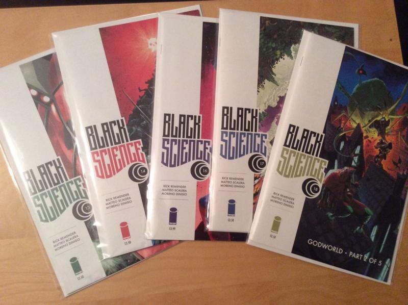 BLACK SCIENCE 1 - 5, 9 - 19, AVG GRADE NM, 1ST PRINTS, REMENDER, FEAR AGENT