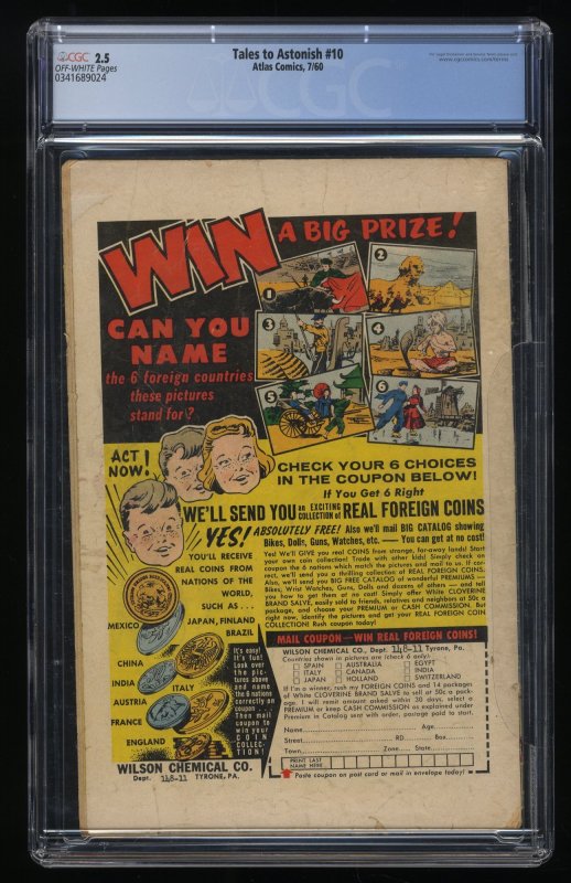 Tales To Astonish #10 CGC GD+ 2.5 Off White Pre-Hero Monster Cover Titano!