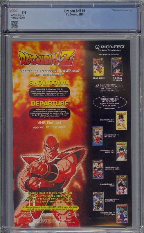 DRAGON BALL #1 CGC 9.4 GOKU WHITE PAGES 