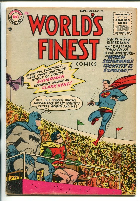 WORLDS FINEST #78 1955-DC-SUPERMAN-BATMAN-GREEN ARROW-TOMAHAWK-vg 